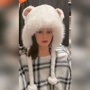Plush White Bear Ear Hat NWOT
